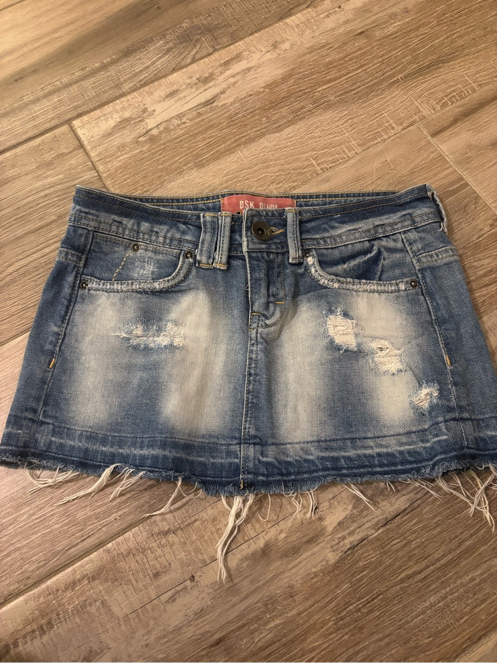 BSK Denim Blue Distressed Denim Mini Skirt